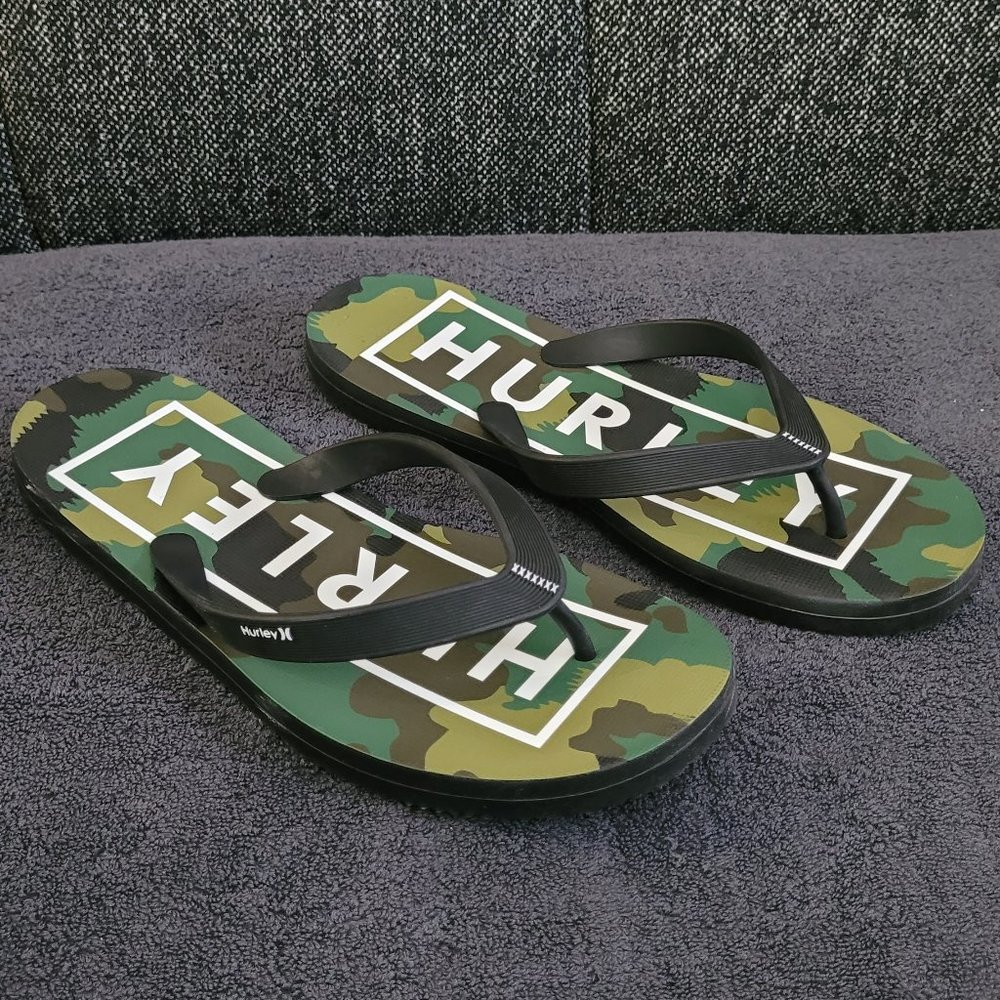 Hurley Men's Size 10 One and Only Camo Flip Flop Sandals - Green